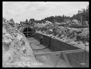 Weston Aqueduct, Section 4, boulder and ledge excavation, easterly from station 152, Framingham, Mass., Jun. 24, 1902