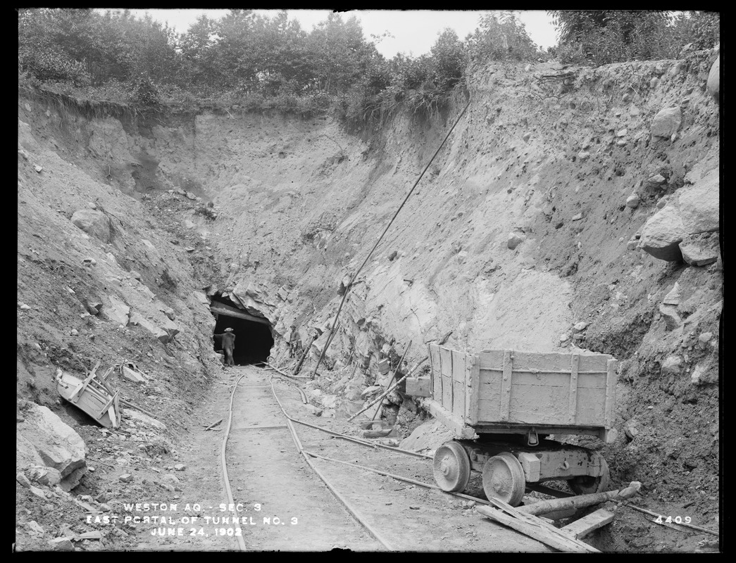 Weston Aqueduct, Section 3, east portal of Tunnel No. 3, Framingham, Mass., Jun. 24, 1902