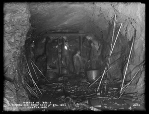 Weston Aqueduct, Section 3, tunnel excavation through rock, at station 123+, Framingham, Mass., Jun. 24, 1902