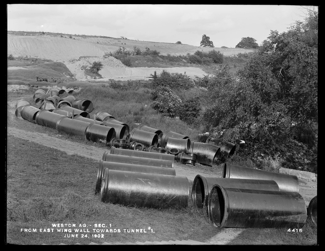 Weston Aqueduct, Section 1, from east wing wall towards Tunnel No. 1, Weston Aqueduct Tunnel No. 1, Southborough, Mass., Jun. 24, 1902