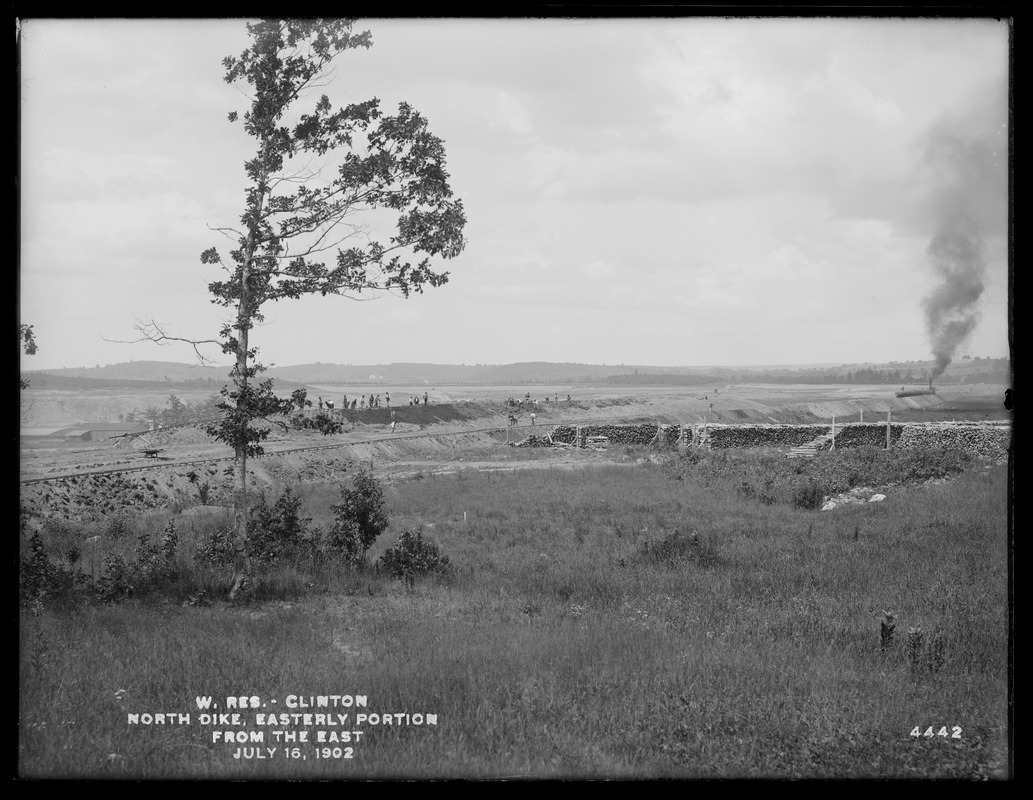 Wachusett Reservoir, North Dike, easterly portion, from the east, Clinton, Mass., Jul. 16, 1902