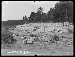 Weston Aqueduct, Weston Reservoir, Section 2, riprap on shore near southerly end of dam, Weston, Mass., Aug. 4, 1902