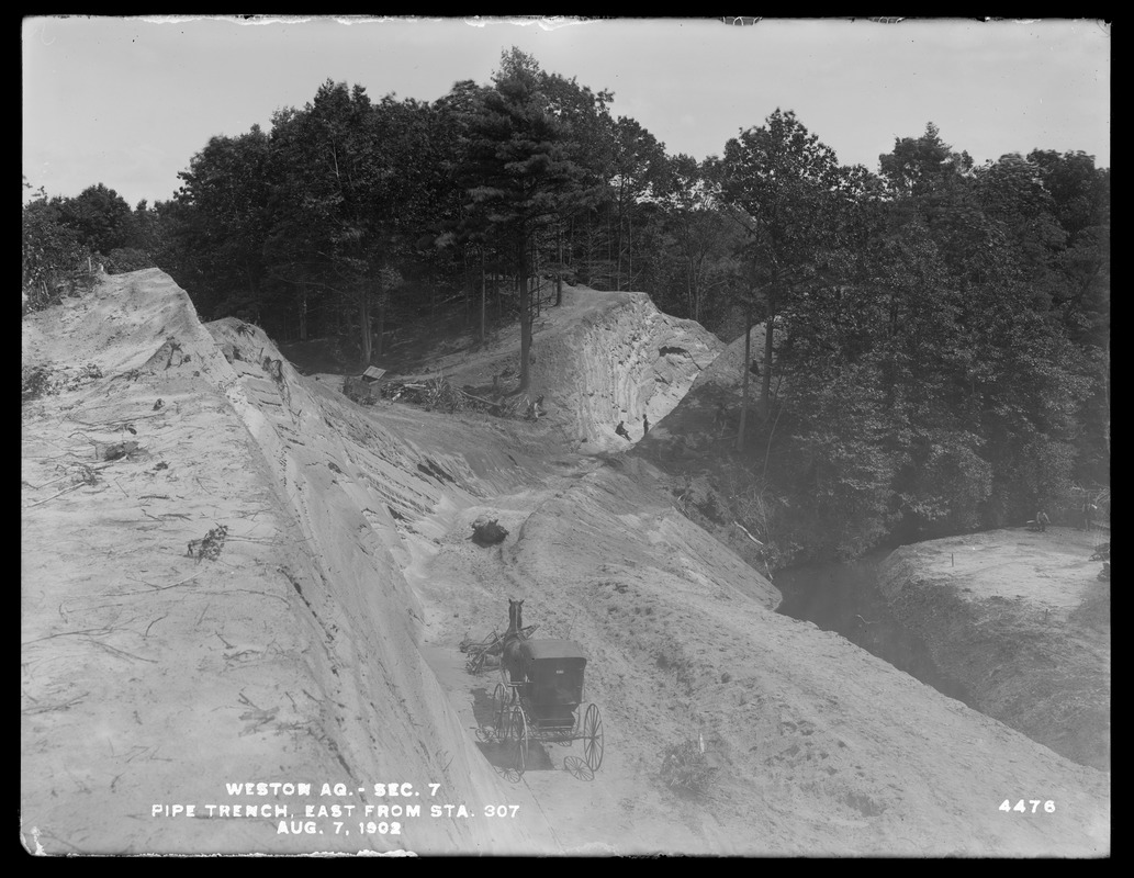 Weston Aqueduct, Section 7, pipe trench, easterly from station 307, Framingham; Wayland, Mass., Aug. 7, 1902