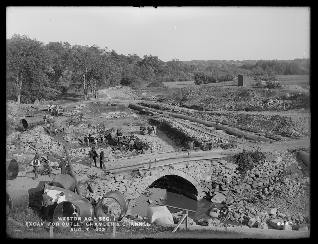 Weston Aqueduct, Section 1, excavating for Outlet Chamber and Channel, Weston Aqueduct Outlet Chamber (terminal chamber?) Southborough, Mass., Aug. 7, 1902