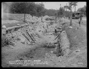 Distribution Department, supply pipe lines, Section 2, Commonwealth Avenue, trench in rock, second ledge west of Valentine Street, Newton, Mass., Jun. 27, 1902
