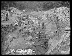 Distribution Department, Low Service Pipe Lines, Section 12, trench for two lines of 60-inch pipe, station 524, south of Spot Pond Gatehouse, Medford, Mass., Jul. 24, 1902
