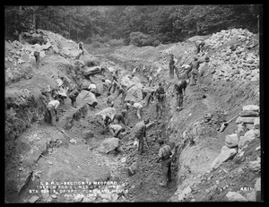 Distribution Department, Low Service Pipe Lines, Section 12, trench for two lines of 60-inch pipe, station 524, south of Spot Pond Gatehouse, Medford, Mass., Jul. 24, 1902