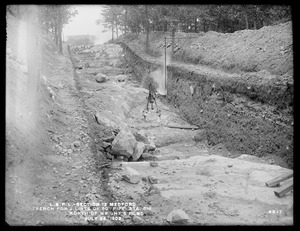 Distribution Department, Low Service Pipe Lines, Section 12, trench for two lines of 60-inch pipe, station 518, north of Wright's Pond, Medford, Mass., Jul. 24, 1902