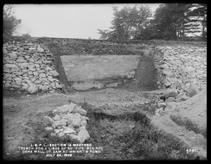 Distribution Department, Low Service Pipe Lines, Section 12, trench for two lines of 60-inch pipe, station 500; core wall of dam at Wright's Pond, Medford, Mass., Jul. 24, 1902