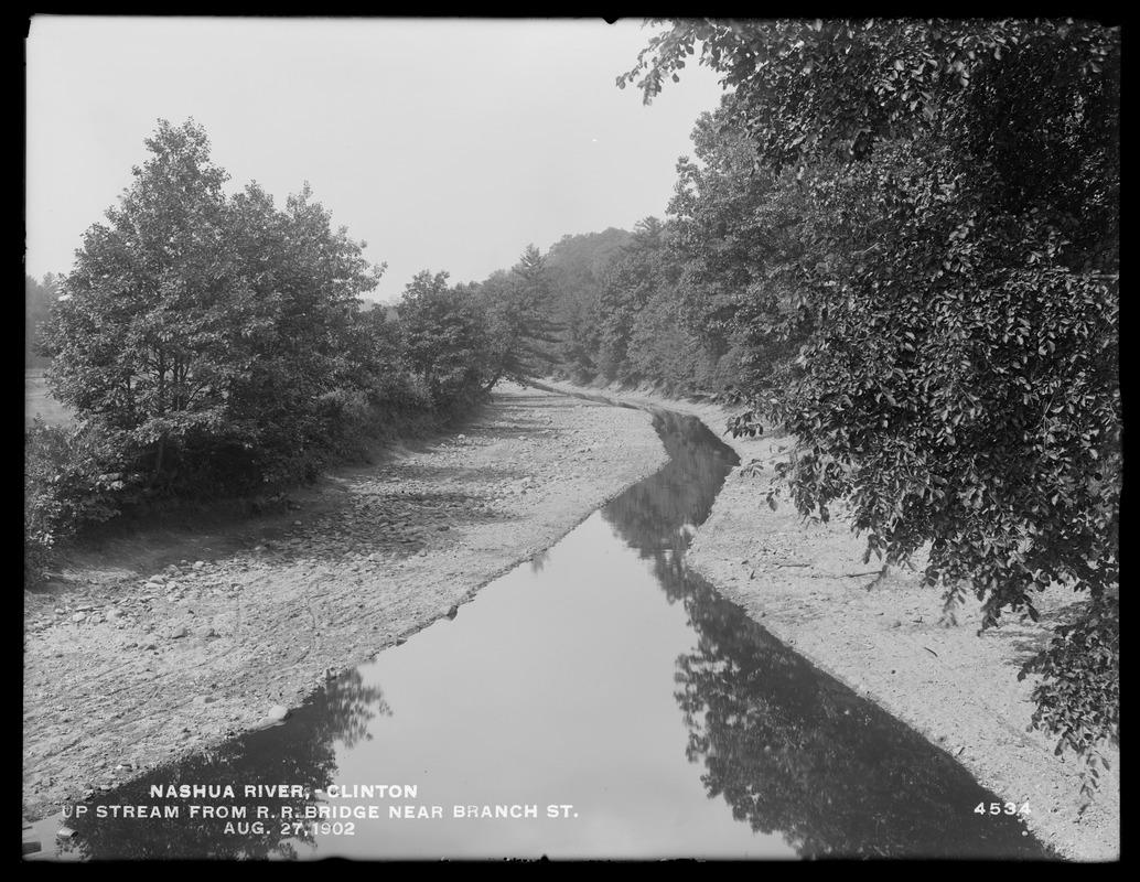 Wachusett Reservoir, Nashua River, upstream from railroad bridge near Branch Street, Clinton, Mass., Aug. 27, 1902