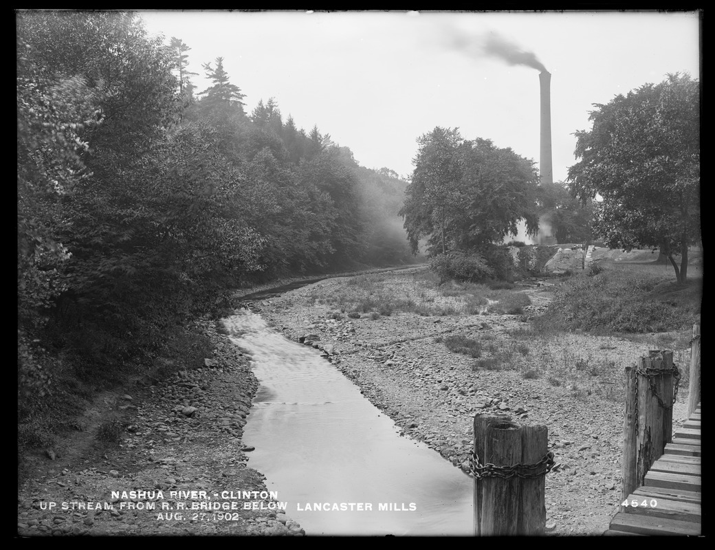 Wachusett Reservoir, Nashua River, upstream from railroad bridge below Lancaster Mills, Clinton, Mass., Aug. 27, 1902