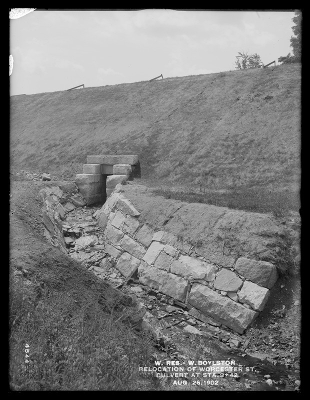 Wachusett Reservoir, relocation of Worcester Street, culvert at station 3+42, West Boylston, Mass., Aug. 26, 1902