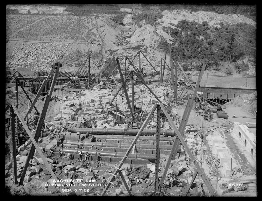 Wachusett Dam, looking northwesterly, Clinton, Mass., Sep. 6, 1902