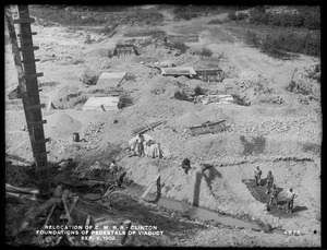 Relocation Central Massachusetts Railroad, foundations of pedestals of viaduct, Clinton, Mass., Sep. 6, 1902