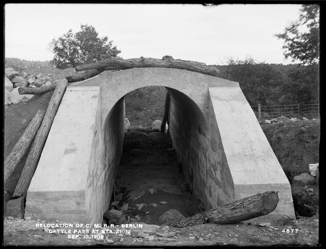 Relocation Central Massachusetts Railroad, cattle pass at station 21+12, Berlin, Mass., Sep. 10, 1902