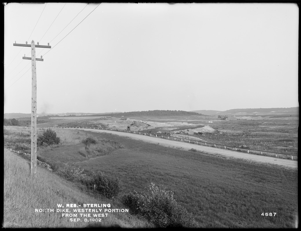 Wachusett Reservoir, North Dike, westerly portion, from the west, Sterling, Mass., Sep. 8, 1902