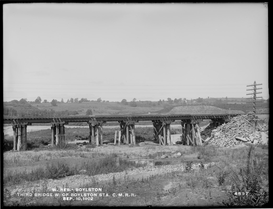 Wachusett Reservoir, third bridge west of Boylston Station on Central Massachusetts Railroad, Boylston, Mass., Sep. 10, 1902