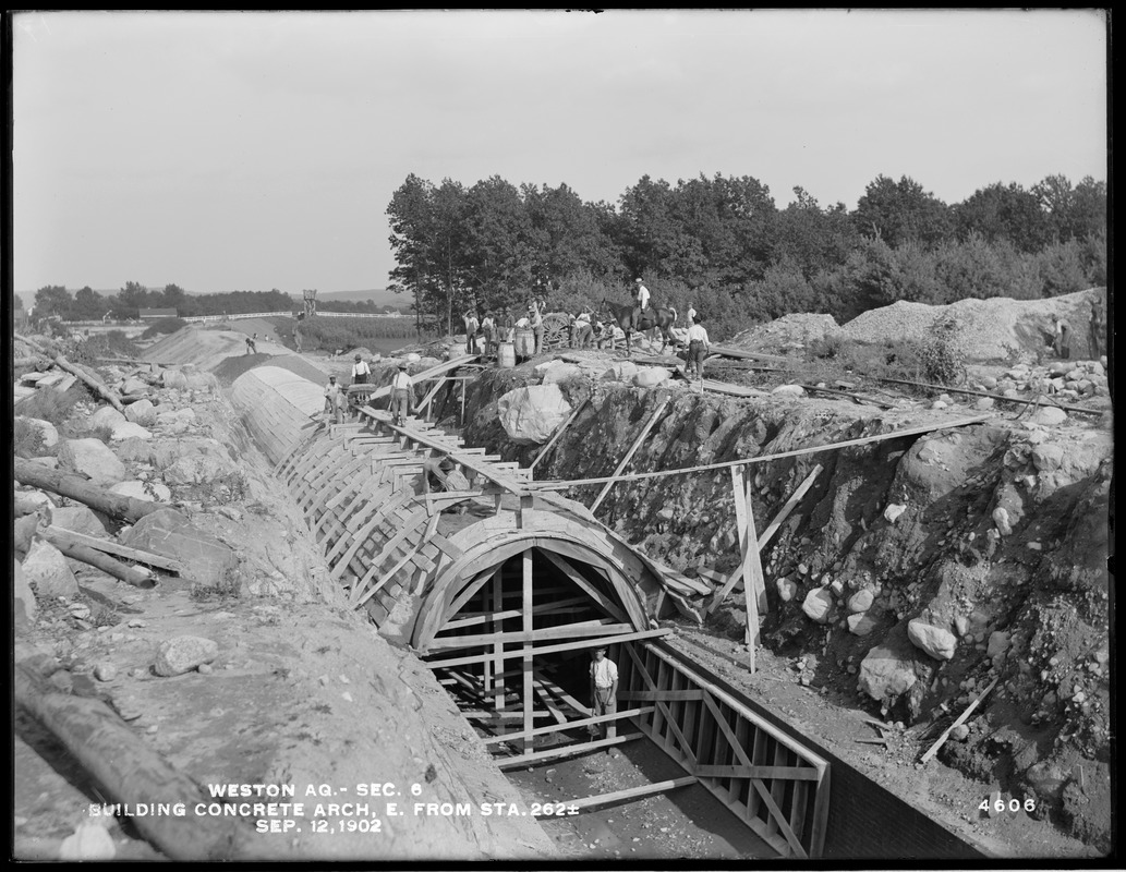 Weston Aqueduct, Section 6, building concrete arch, easterly from station 262±, Framingham, Mass., Sep. 12, 1902