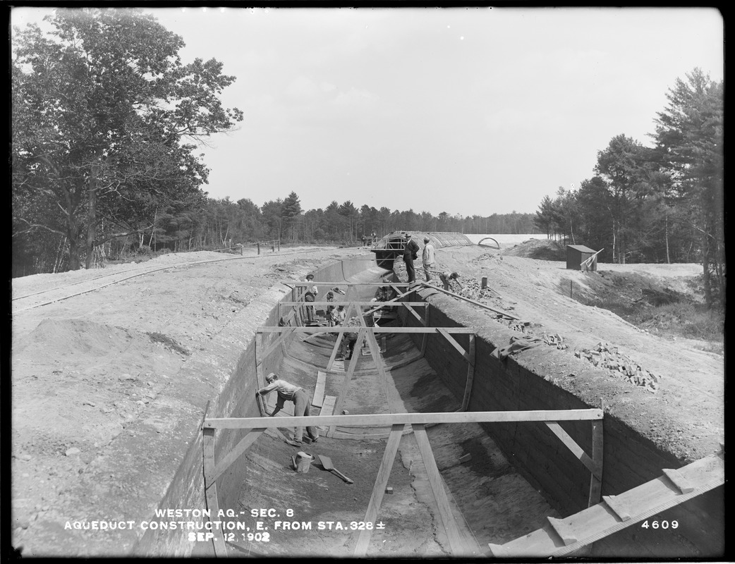 Weston Aqueduct, Section 8, aqueduct construction, easterly from station 328±, Wayland, Mass., Sep. 12, 1902