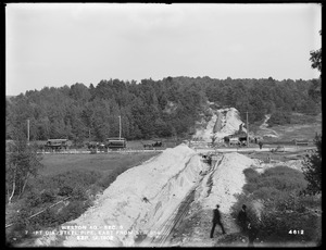 Weston Aqueduct, Section 9, 7 1/2-foot diameter steel pipe, easterly from station 354; visit by members of New England Water Works Association, Wayland, Mass., Sep. 12, 1902