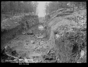 Distribution Department, Low Service Pipe Lines, Section 12, trench for two 60-inch pipe lines, looking southerly from station 520, Medford, Mass., Sep. 16, 1902