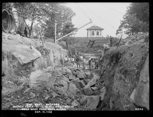 Distribution Department, Low Service Pipe Lines, Section 12, trench for two 60-inch pipe lines, near Spot Pond Southern Gatehouse, Medford, Mass., Sep. 16, 1902