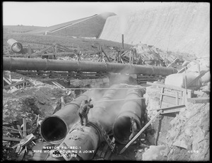 Weston Aqueduct, Section 1, pipe work, pouring a joint, Southborough, Mass., Oct. 10, 1902