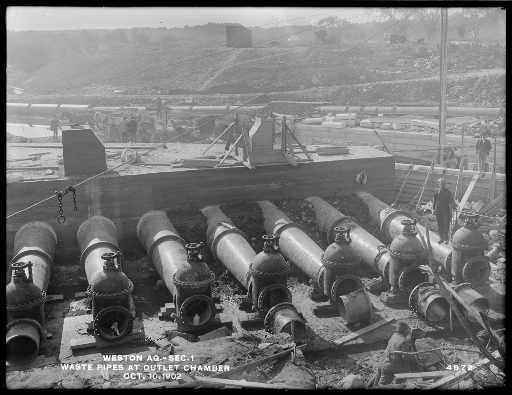 Weston Aqueduct, Section 1, waste pipes at Outlet Chamber, Weston Aqueduct Outlet Chamber, Southborough, Mass., Oct. 10, 1902