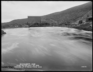 Wachusett Dam, high water, looking upstream from dam, Clinton, Mass., Oct. 29, 1902