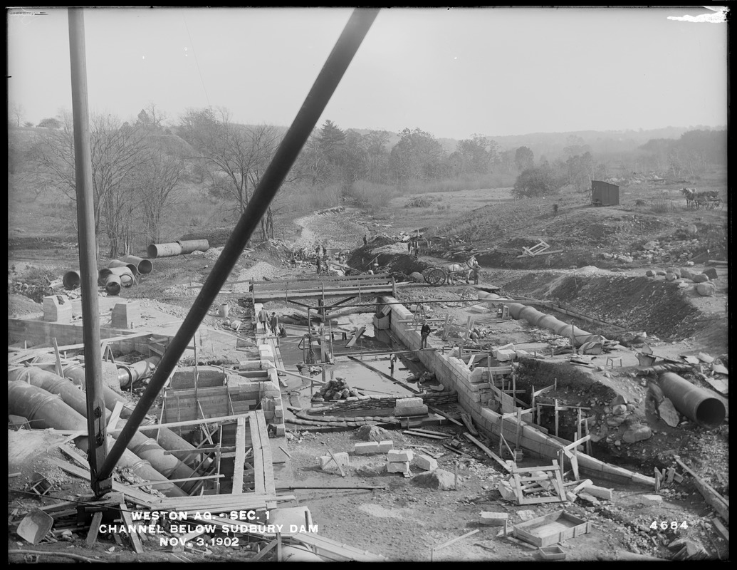 Weston Aqueduct, Section 1, channel below Sudbury Dam, Southborough, Mass., Nov. 3, 1902