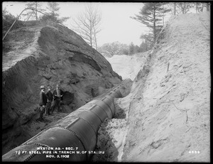 Weston Aqueduct, Section 7, 7 1/2-foot steel pipe in trench, west of station 312, Framingham; Wayland, Mass., Nov. 3, 1902