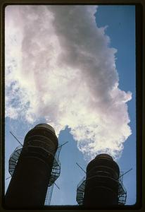 Steam from power plant chimneys, Chinatown