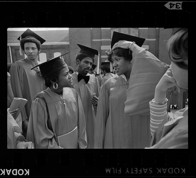 Boston University African-American graduates in caps and gowns, Boston