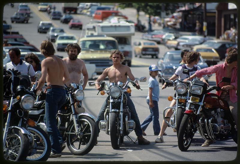 Motorcycling dudes (note no helmets), Old Orchard Beach, ME
