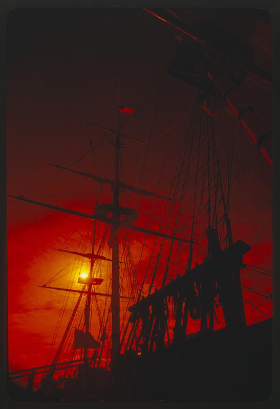 Square-rigger ship at sunset, Newport, Rhode Island
