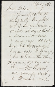 Letter from Richard Warren Weston, [New York?], to Deborah Weston, Feb. 19, 1861