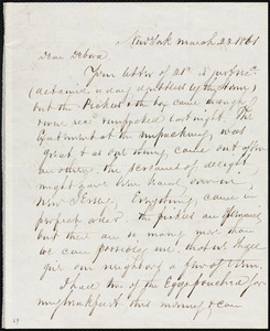 Letter from Richard Warren Weston, New York, to Deborah Weston, March 23, 1861
