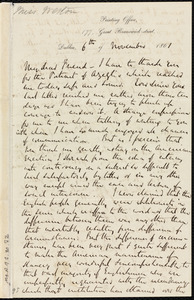 Letter from Richard Davis Webb, Printing Office, 177, Great Brunswick street, Dublin, [Ireland], to Anne Warren Weston, 6th of November 1861