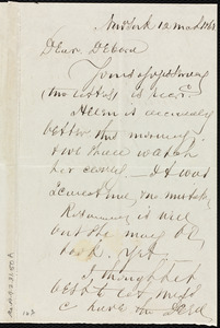Letter from Richard Warren Weston, New York, to Deborah Weston, 12 March 1863