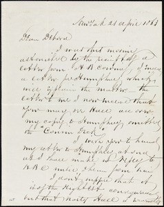 Letter from Richard Warren Weston, New York, to Deborah Weston, 21 April 1863