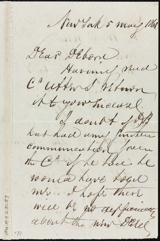 Letter From Richard Warren Weston, New York, To Deborah Weston, 5 May ...