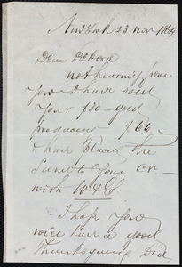 Letter from Richard Warren Weston, New York, to Deborah Weston, 23 Nov. 1864