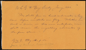 Quotation from a letter from William Lloyd Garrison, [Boston, Mass.], to Benjamin Lundy, Jan'y 1831
