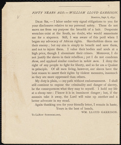 Letter from William Lloyd Garrison, Boston, [Mass.], to La Roy Sunderland, Sept. 8, 1851