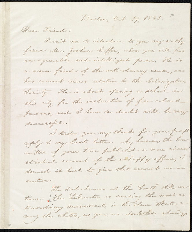 Letter from William Lloyd Garrison, Boston, [Mass.], to Henry Egbert