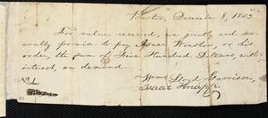 Promissory note from William Lloyd Garrison, Boston, [Mass.], to Isaac Winslow, December 8, 1832