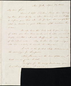 Letter from William Lloyd Garrison, New York, to Robert Purvis, April 30, 1833