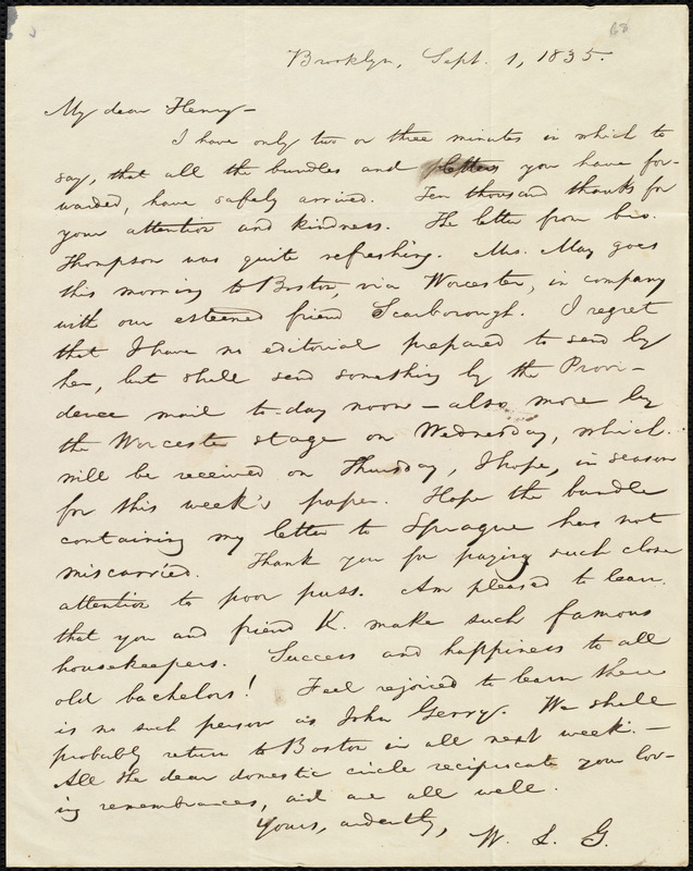 Letter from William Lloyd Garrison, Brooklyn, [Conn.], to Henry Egbert