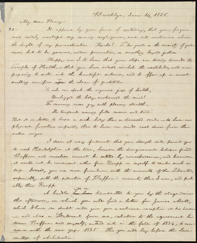 Letter from William Lloyd Garrison, Brooklyn, [Conn.], to Henry Egbert
