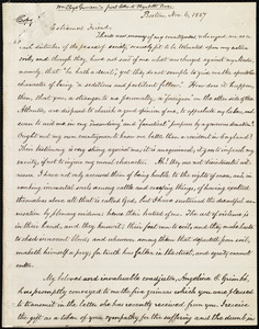 Letter from William Lloyd Garrison, Boston, [Mass.], to Elizabeth Pease Nichol, Nov. 6, 1837